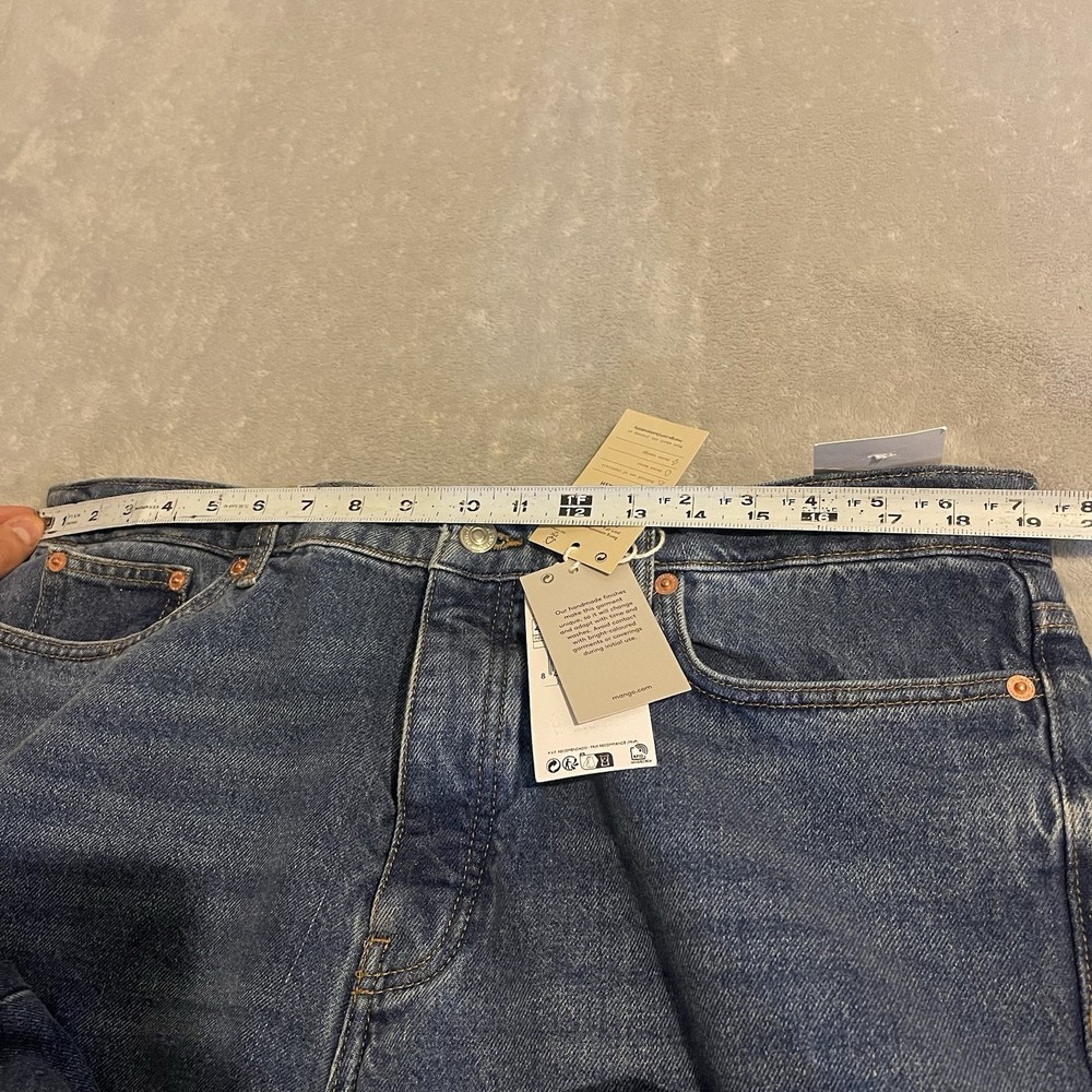 MNG Mango Havana Jeans Women 46 Blue Straight High Waist Cropped‎ Button Fly - Picture 10 of 16